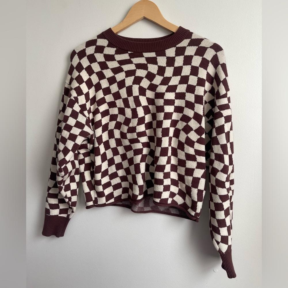Twik Checkerboard Sweater (Brown/Beige, S)